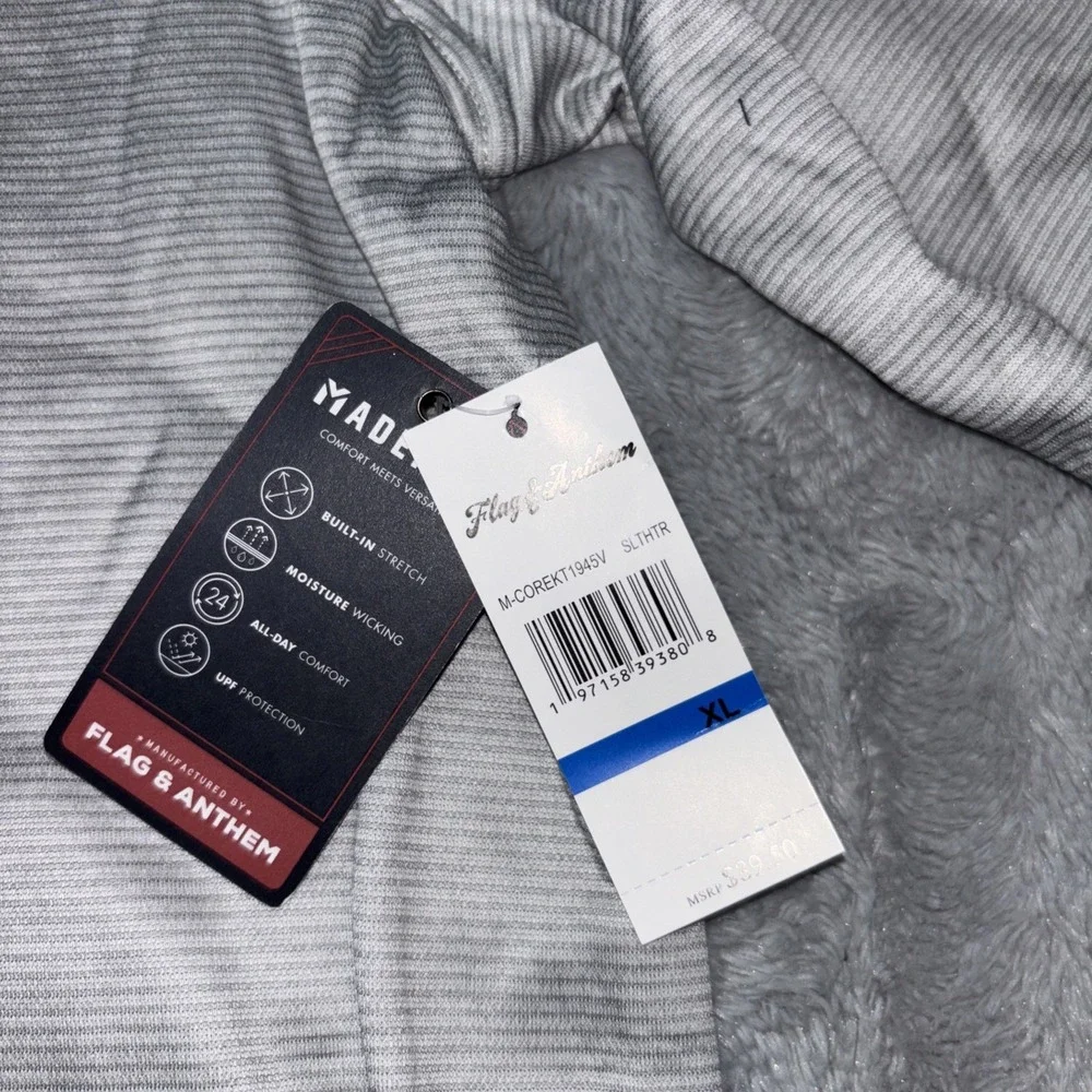 Flag‎ & Anthem Tipton Quarter Zip Performance Striped Fleece Slate Heather NWT